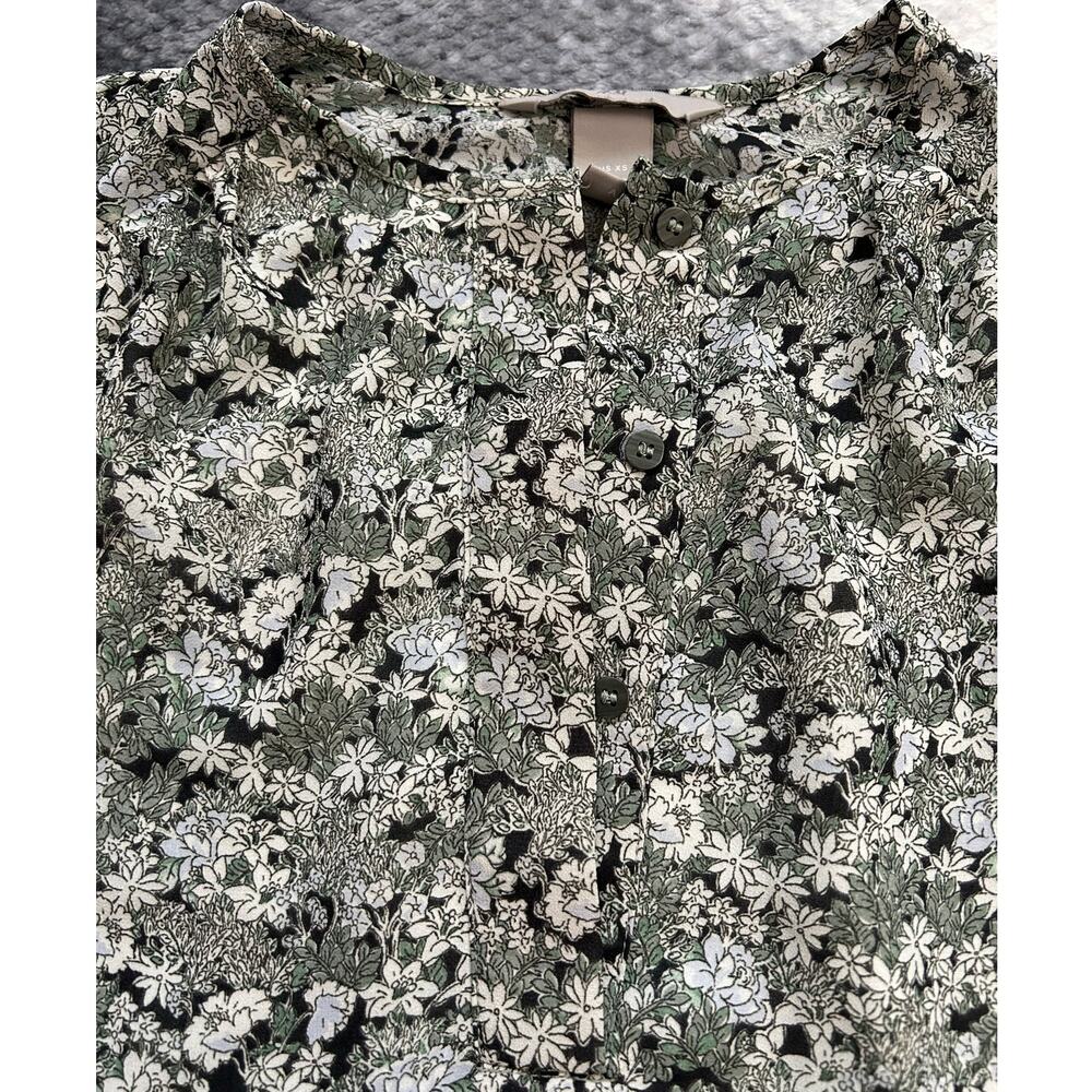 H&M Floral Green Quarter Button Long Sleeve Lined Flowy Blouse Size XS - Picture 3 of 10